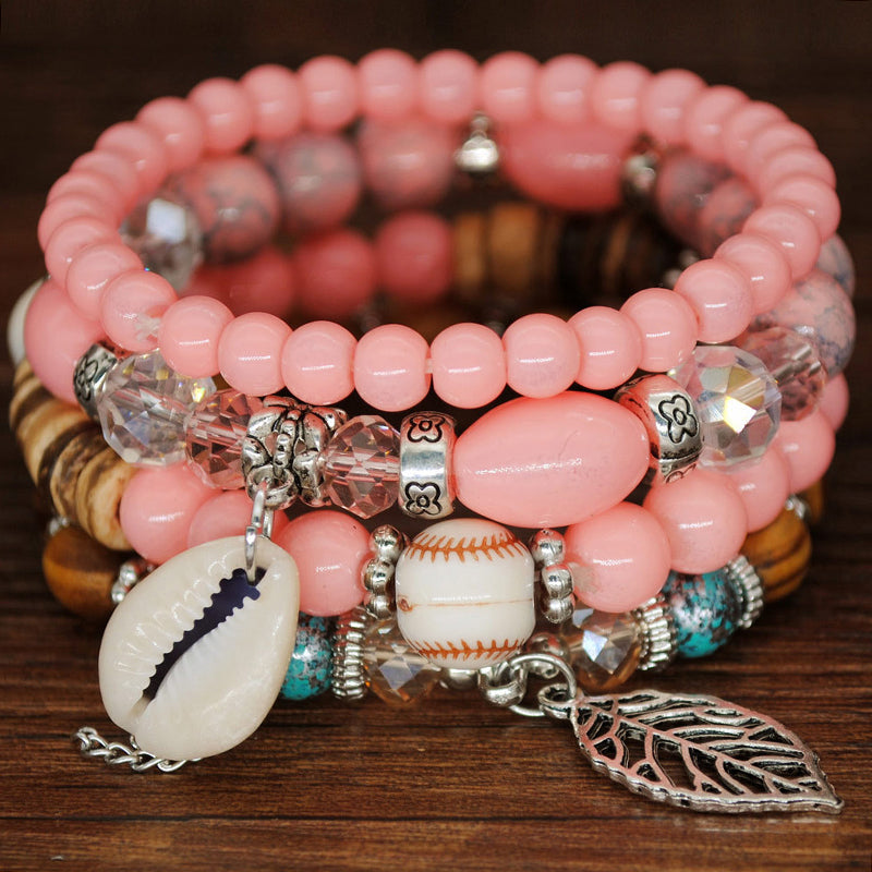 Ethnic style bracelet multi-layer combination sweet pink bracelet shell pendant accessories bracelet