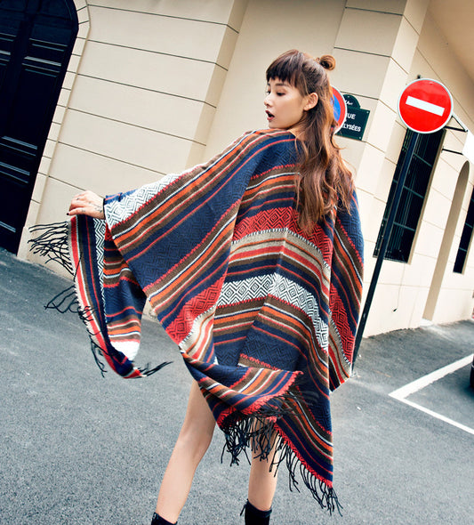 Cape and scarf dual-purpose thickened and warm ethnic style shawl