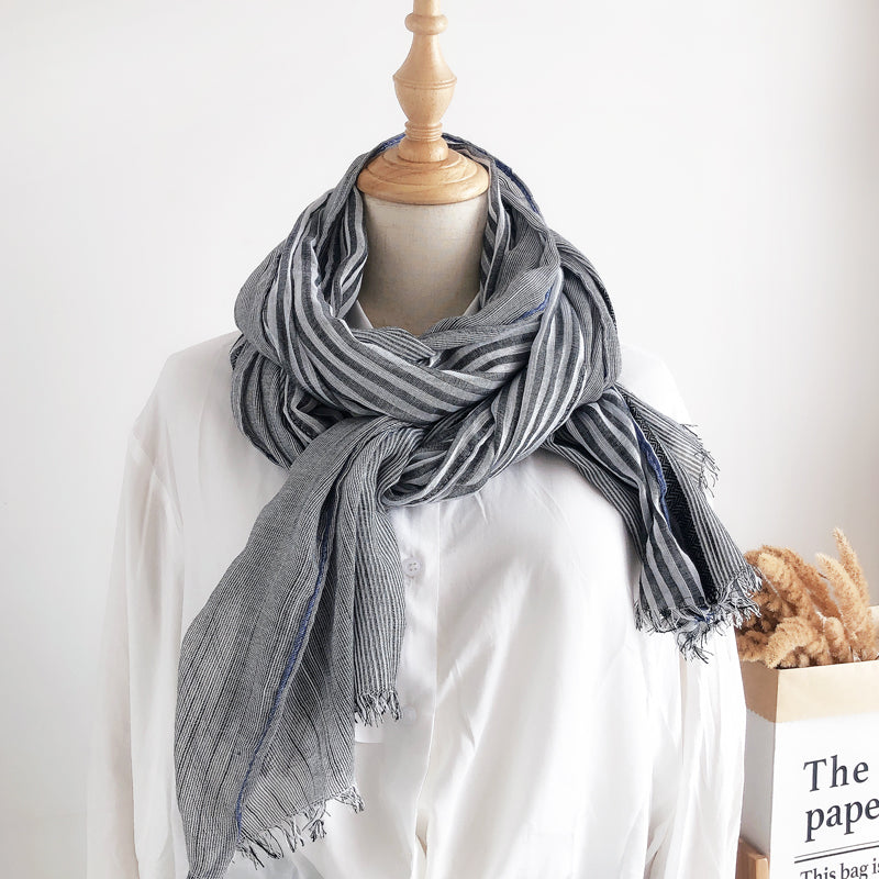 Scarf tulle scarf striped simple fashion style scarf versatile new style literary shawl dual use