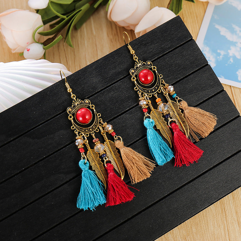 Retro Earrings Ethnic Style Bohemian Style Palace Long Tassel Earrings