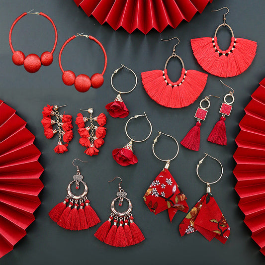 Ethnic style New Year earrings, Chinese style festival performance clothing accessories