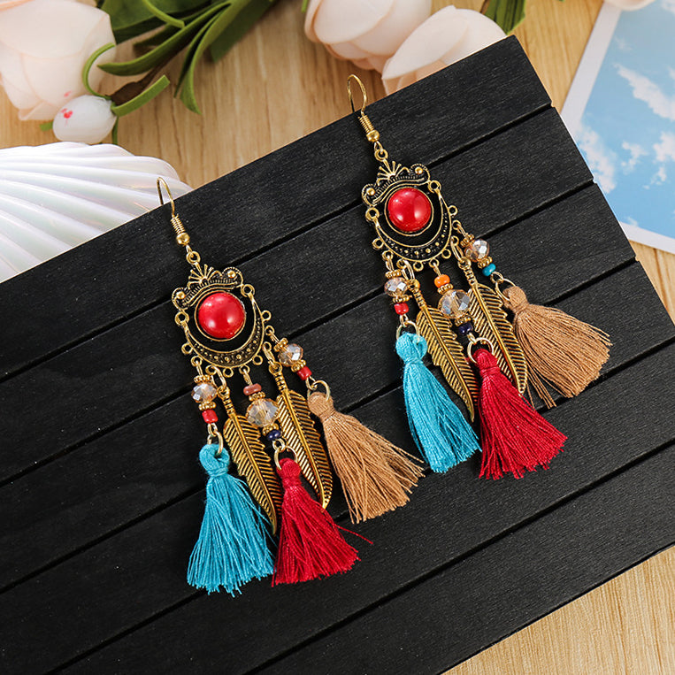 Retro Earrings Ethnic Style Bohemian Style Palace Long Tassel Earrings