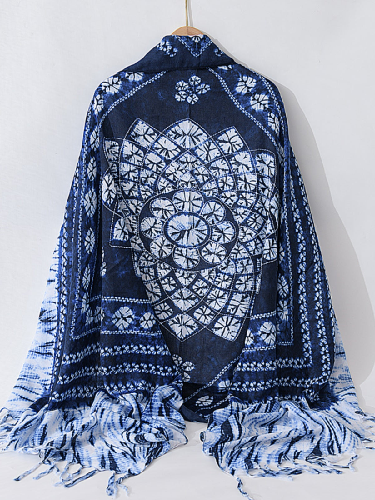 Retro ethnic style thin scarf imitation blue dye versatile literary long summer sun protection holiday shawl