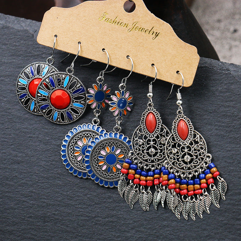 Personalized design earring combination set ethnic style oil painting color travel photography earrings