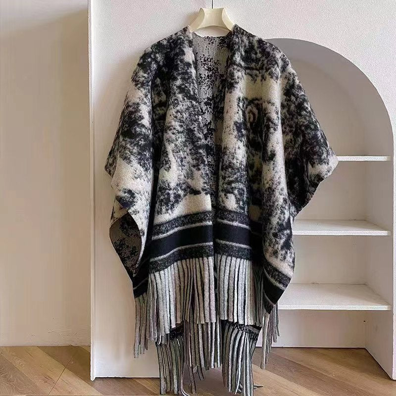 Ethnic style shawl autumn and winter travel warm imitation cashmere poncho oversized cloak scarf retro