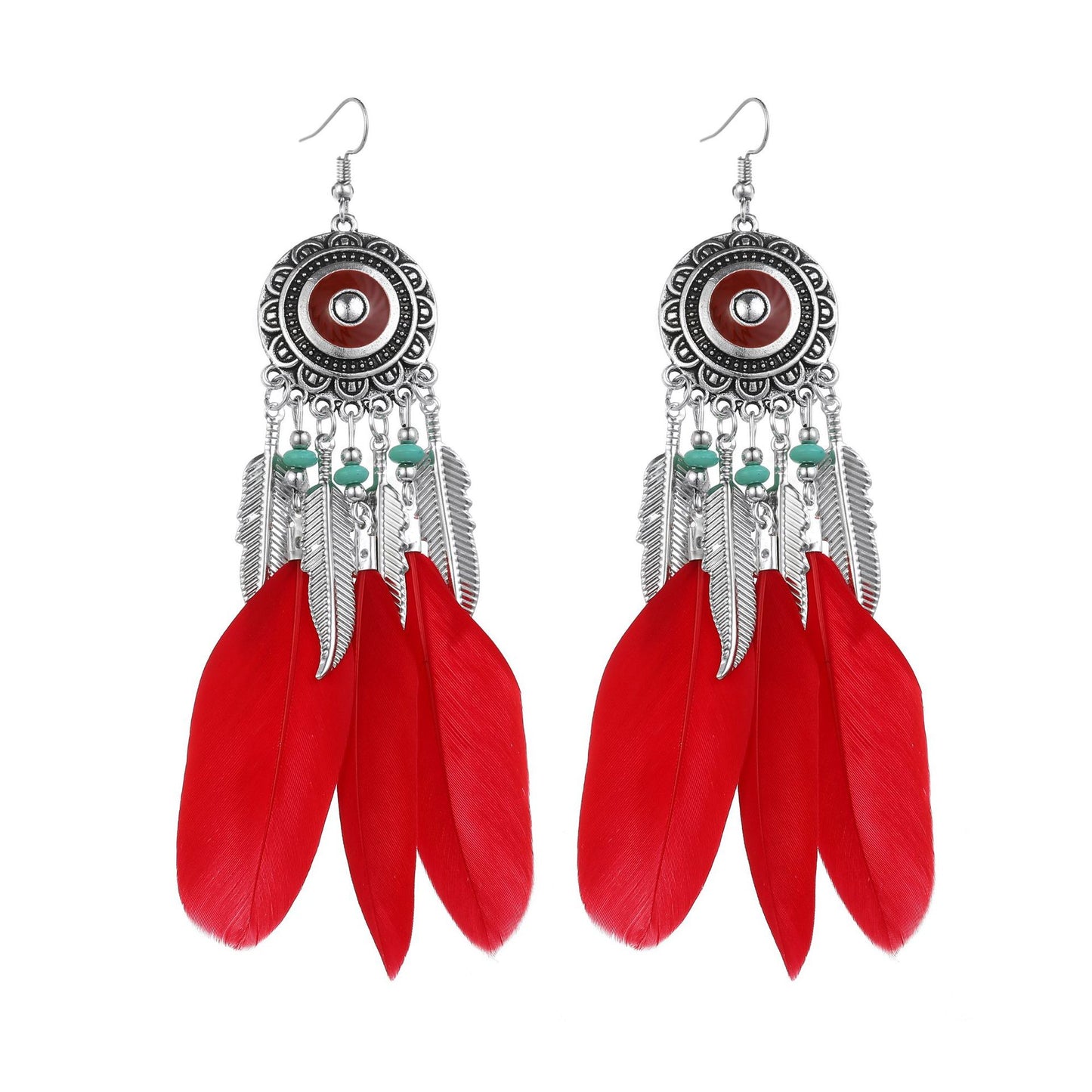 Retro feather earrings, versatile tassel long accessories, ethnic style performance accessories, niche design earrings