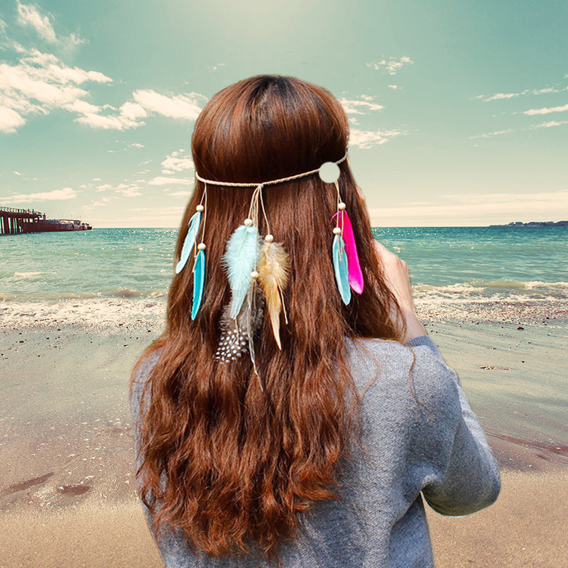 Ethnic style feather headband bohemian color tassel hair accessories exotic style