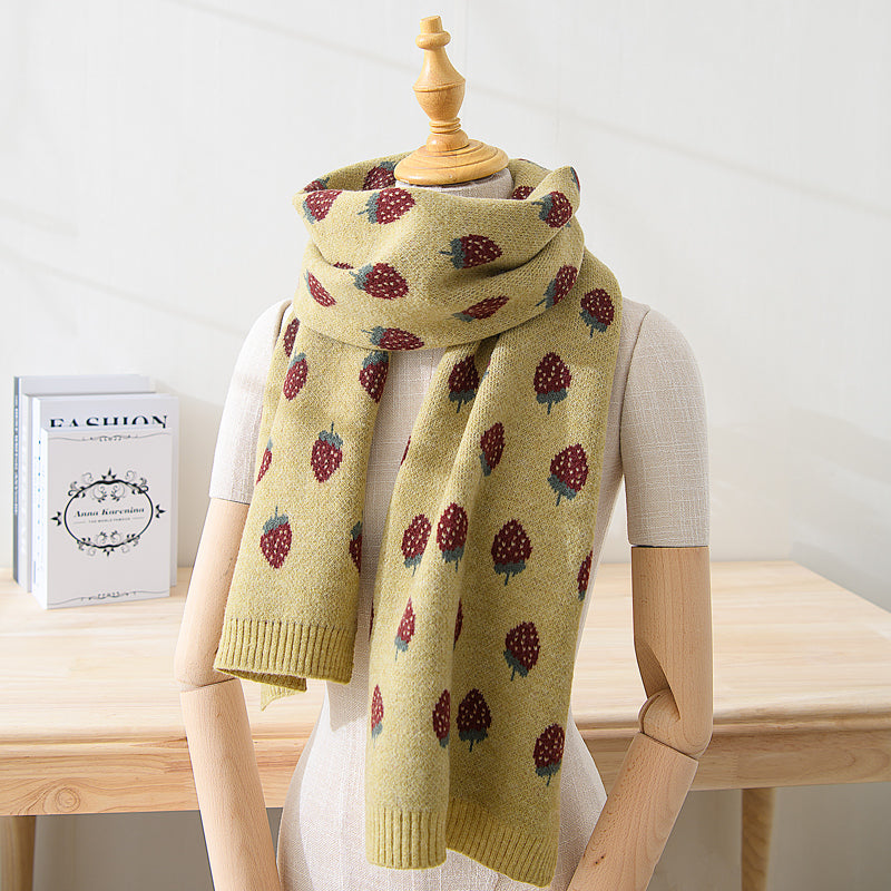 Versatile strawberry knitted wool thermal scarf