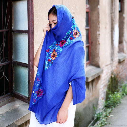 Literary retro soft embroidery ethnic style embroidered scarf oversized sun protection shawl to keep warm