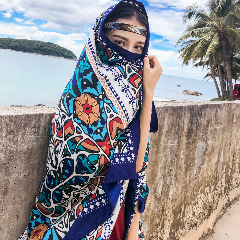 Holiday beach towel sunscreen silk scarf ethnic style shawl thin gauze scarf