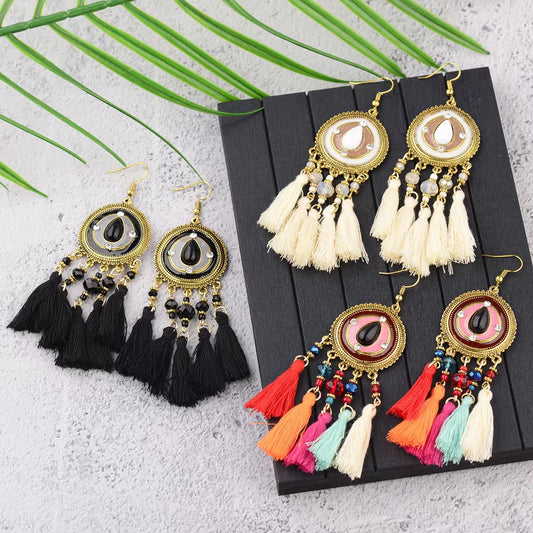 Ethnic style white tassel earrings bohemian personality earrings retro earrings