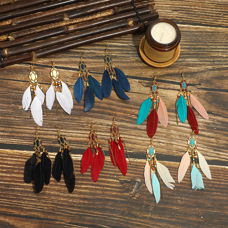 Ethnic Feather Earrings Travel Wear Super Fairy Long Earrings Bohemian Travel Photography Accessories Photo Performance Earrings