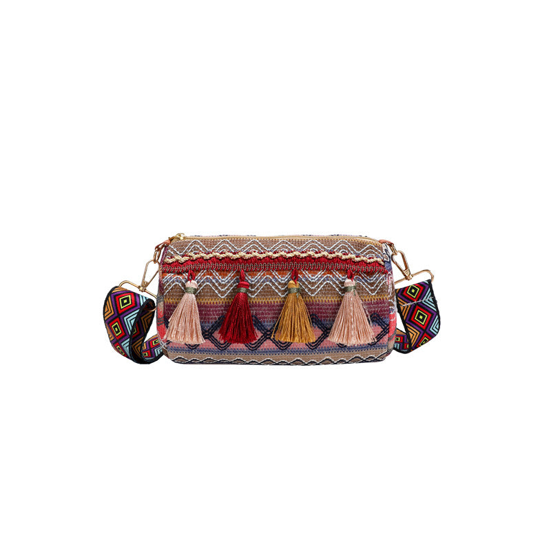 Ethnic style crossbody bag wide shoulder strap pillow bag