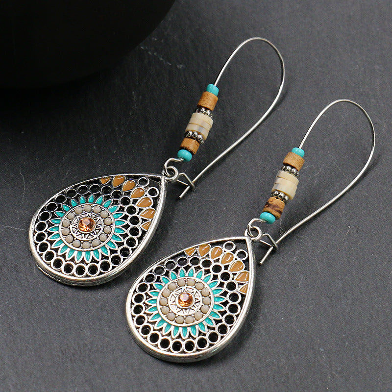 Bohemian oil drop long earrings ethnic style fashion personality jewelry hollow water drop earrings alloy earrings