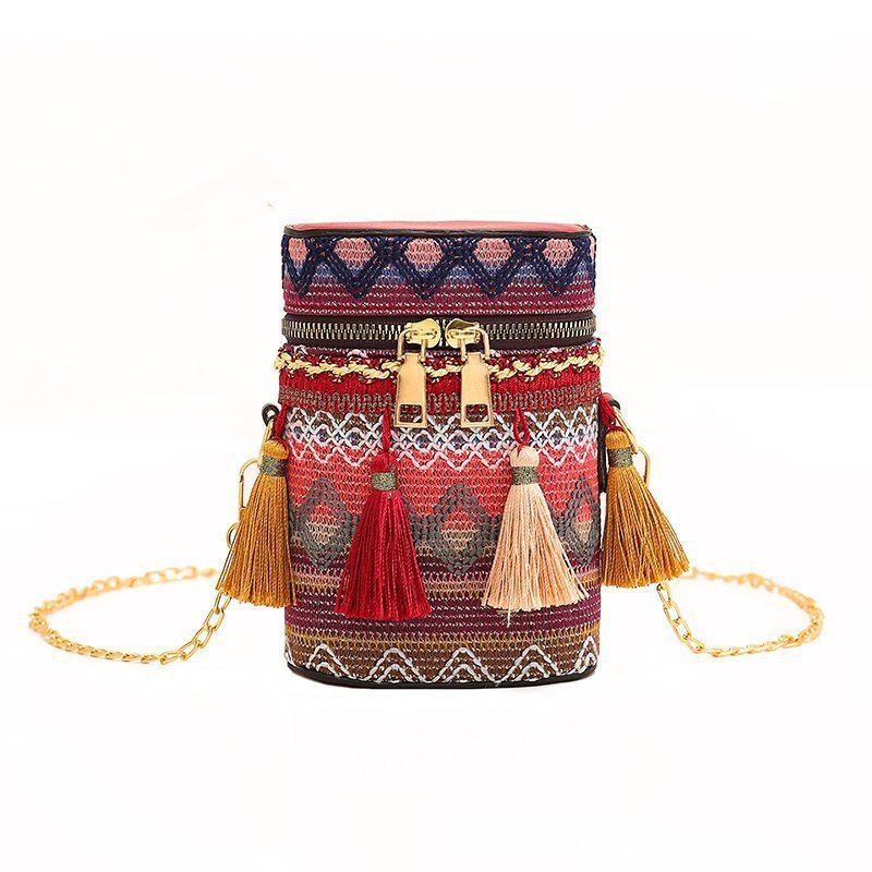 Cylindrical Tassel Bag Ethnic Fashion Versatile Crossbody Bag Embroidered Bag