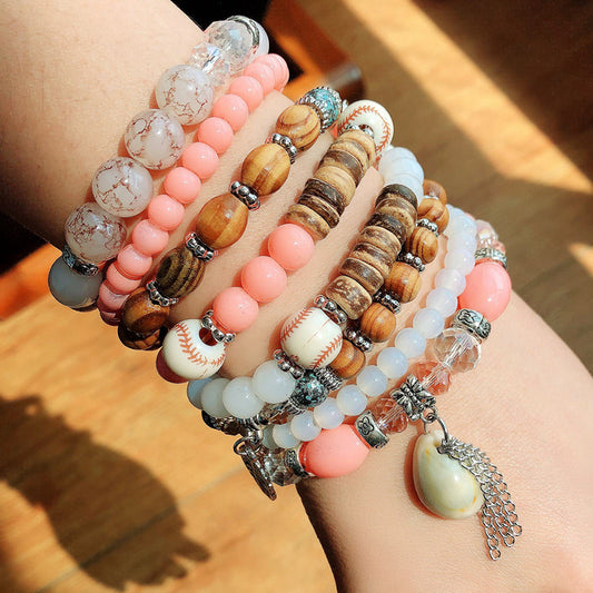 Ethnic style bracelet multi-layer combination sweet pink bracelet shell pendant accessories bracelet