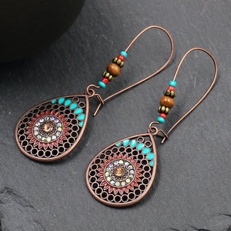 Bohemian oil drop long earrings ethnic style fashion personality jewelry hollow water drop earrings alloy earrings