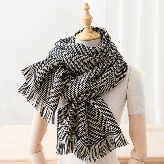 Thick imitation cashmere retro striped shawl dual-purpose versatile warm scarf