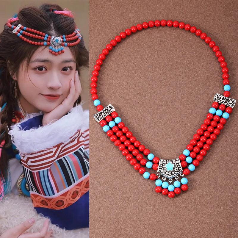 Ethnic style forehead ornament, a dual-purpose retro exotic style forehead chain headpiece