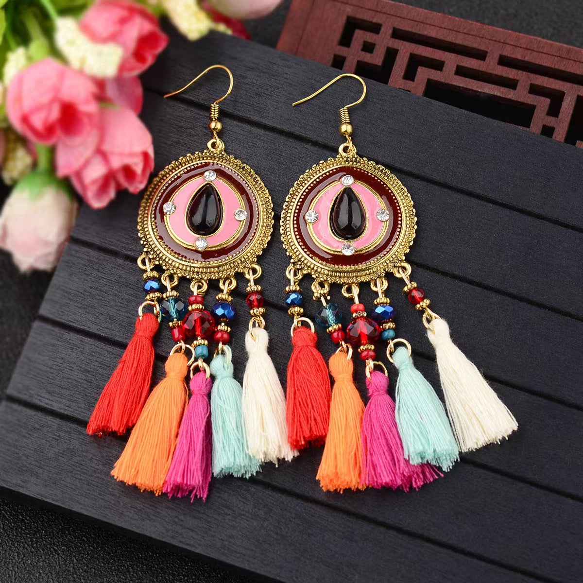 Ethnic style white tassel earrings bohemian personality earrings retro earrings