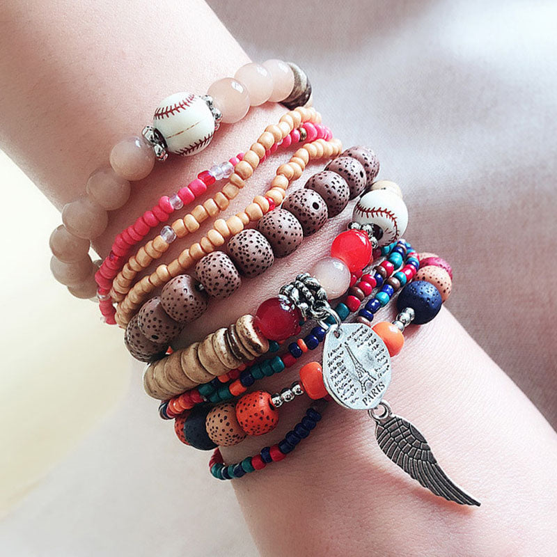 Multi-layered rice bead bracelet, temperament, personality, versatile ethnic style clothing bracelet