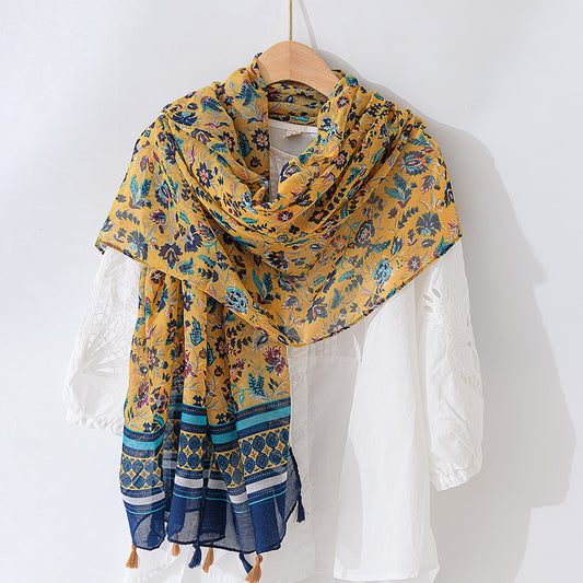 Ethnic style versatile simple retro scarf thin sun protection shawl