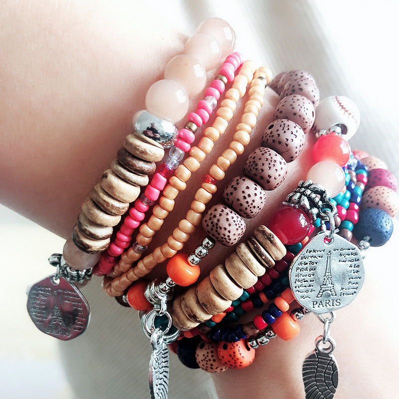 Multi-layered rice bead bracelet, temperament, personality, versatile ethnic style clothing bracelet