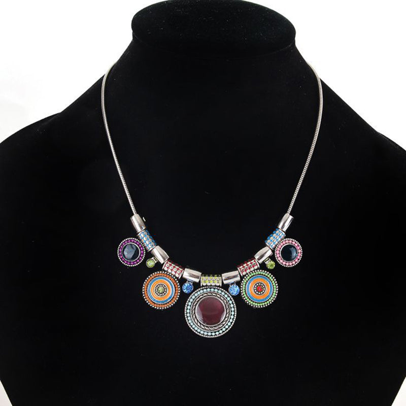 Bohemian gemstone necklace accessories colorful rhinestone sweater chain long versatile retro