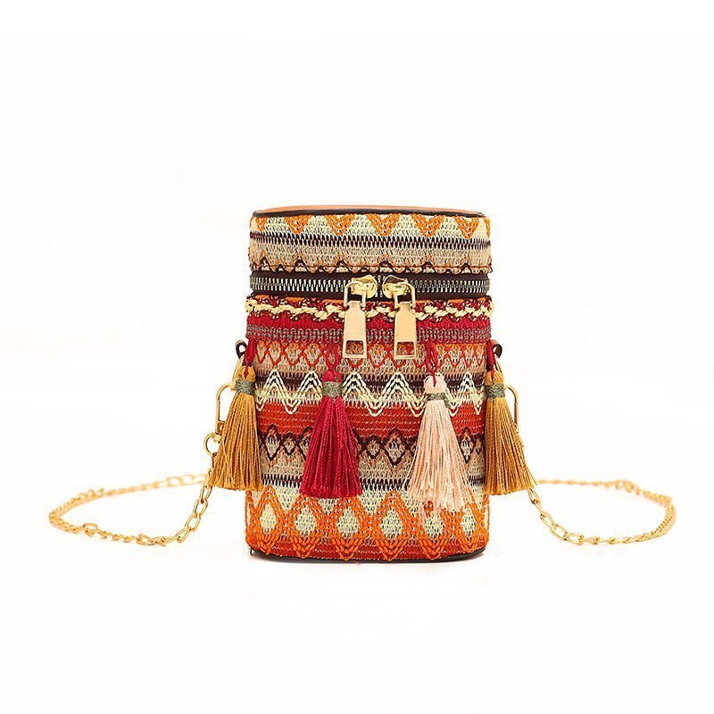 Cylindrical Tassel Bag Ethnic Fashion Versatile Crossbody Bag Embroidered Bag