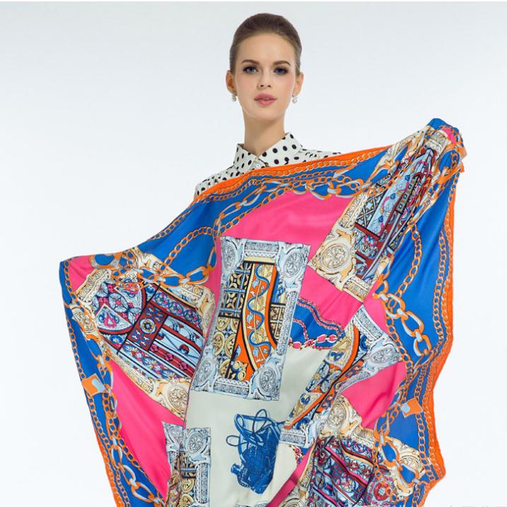 Ethnic style twill silk imitation silk large square scarf summer travel sun protection shawl silk scarf outer square scarf thin style