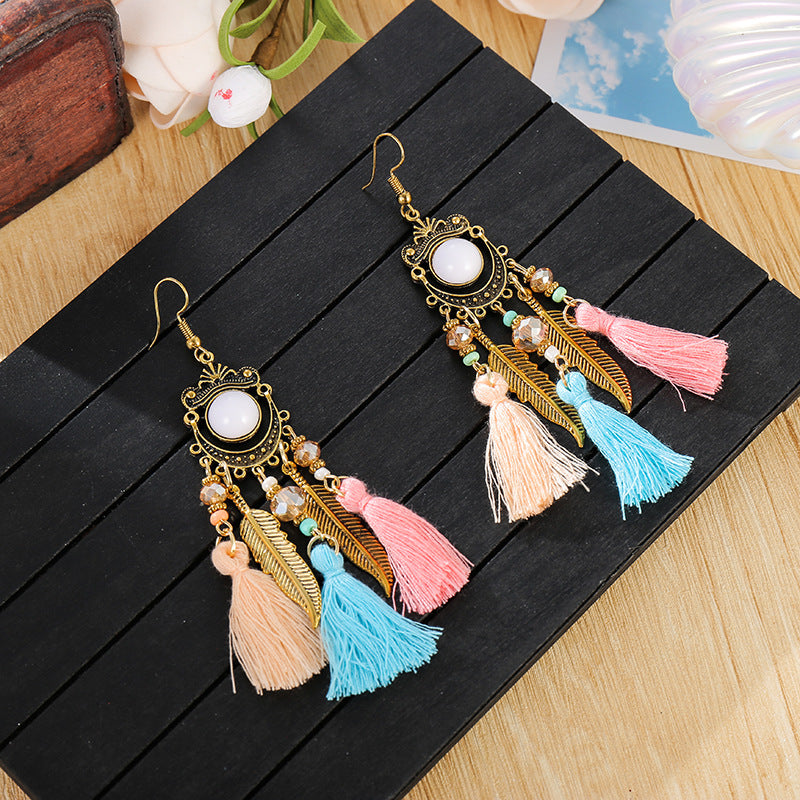 Retro Earrings Ethnic Style Bohemian Style Palace Long Tassel Earrings