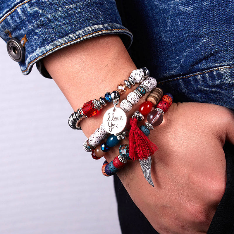 Nepali multi-layered beaded bracelet Bohemian fashion handmade bracelet new letter LOVE couple jewelry