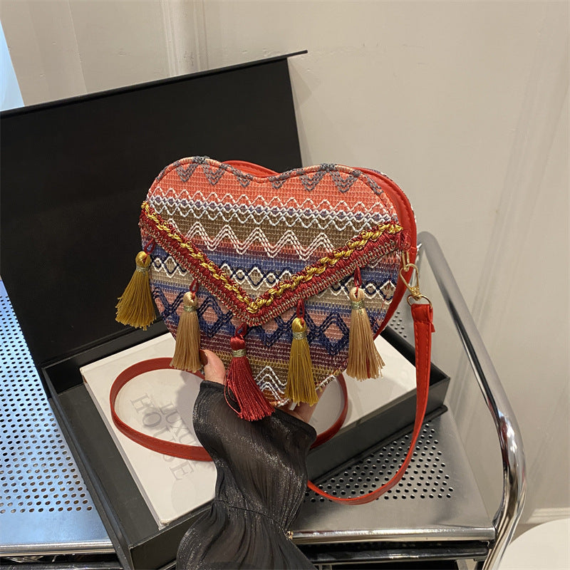 Ethnic style travel bag, special gift woven tassel bag