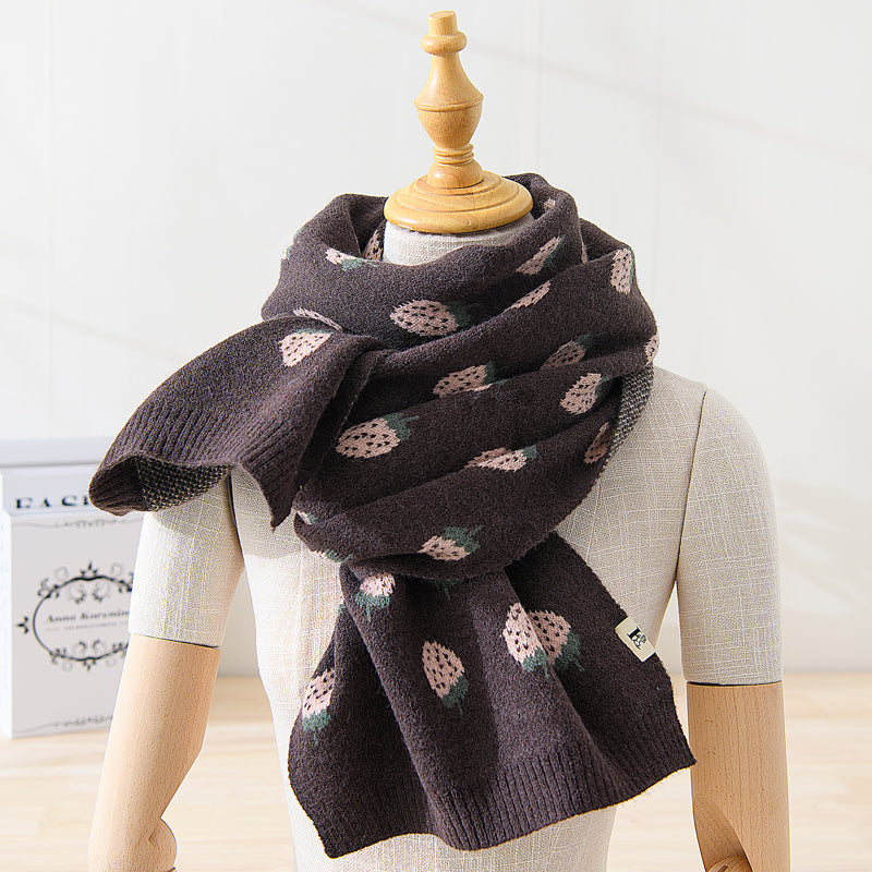 Versatile strawberry knitted wool thermal scarf