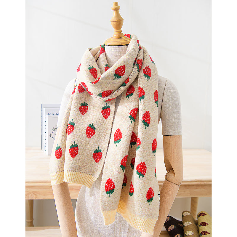 Versatile strawberry knitted wool thermal scarf