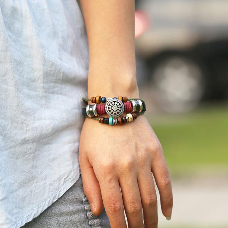 Personalized punk style multi-layered bracelet with eyes and turquoise bracelet, fashionable and versatile beads and leather rope