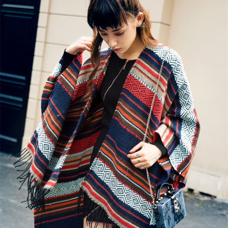 Cape and scarf dual-purpose thickened and warm ethnic style shawl