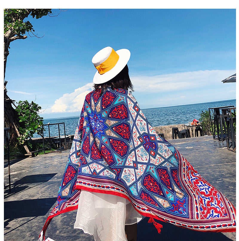 Silk scarf travel photo sun protection shawl extra large versatile thin gauze scarf