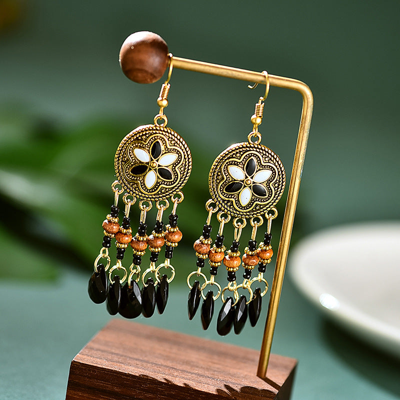 Bohemian style earrings, retro water drop tassels, trendy Yunnan style earrings, versatile personality and temperament earrings for women