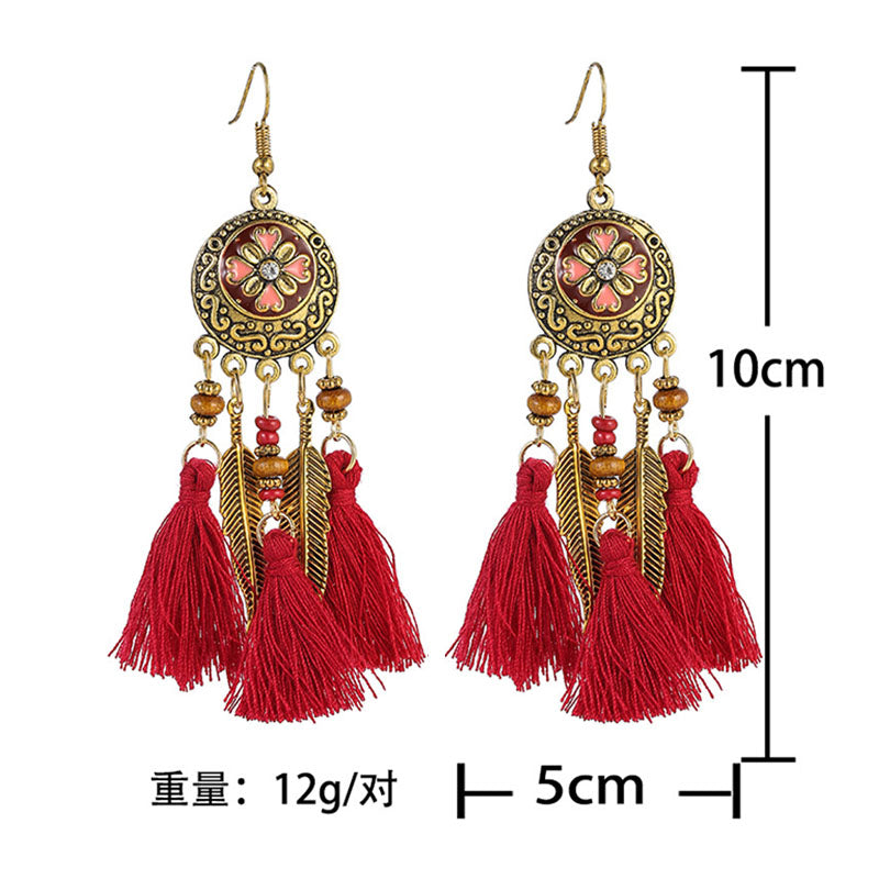 Ethnic style retro tassel earrings, long, versatile, fashionable and personalized earrings, temperament metal earrings