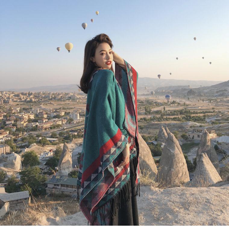 Ethnic style shawl winter travel cloak scarf shawl dual-purpose thickening and warmth