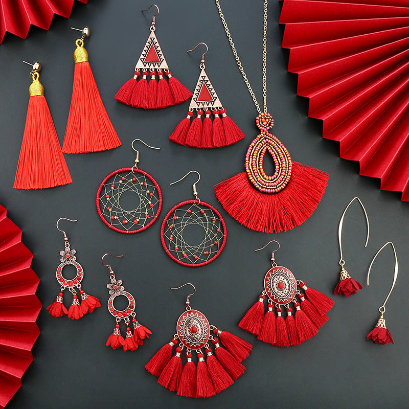 Ethnic style New Year earrings, Chinese style festival performance clothing accessories