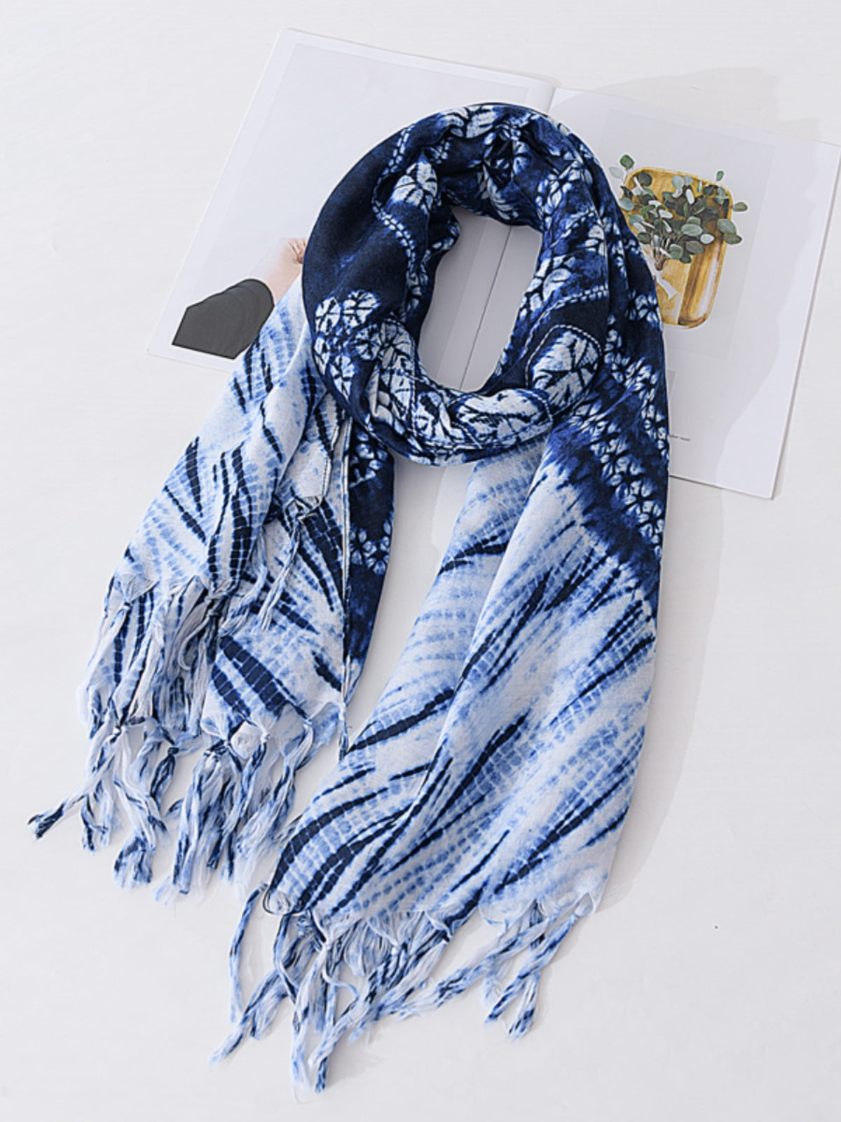 Retro ethnic style thin scarf imitation blue dye versatile literary long summer sun protection holiday shawl