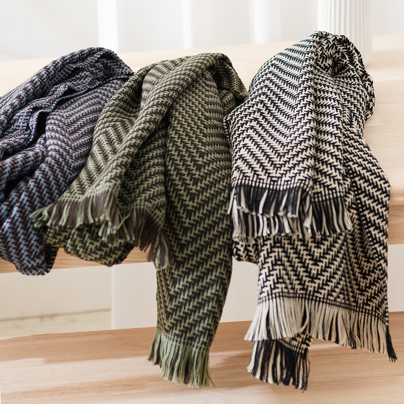 Thick imitation cashmere retro striped shawl dual-purpose versatile warm scarf