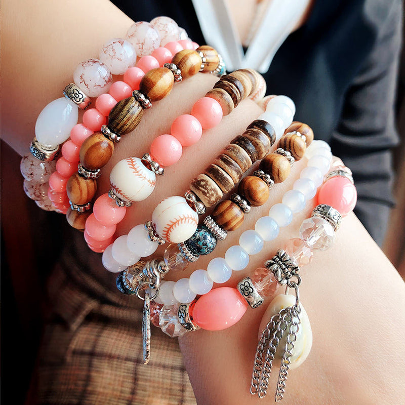 Ethnic style bracelet multi-layer combination sweet pink bracelet shell pendant accessories bracelet