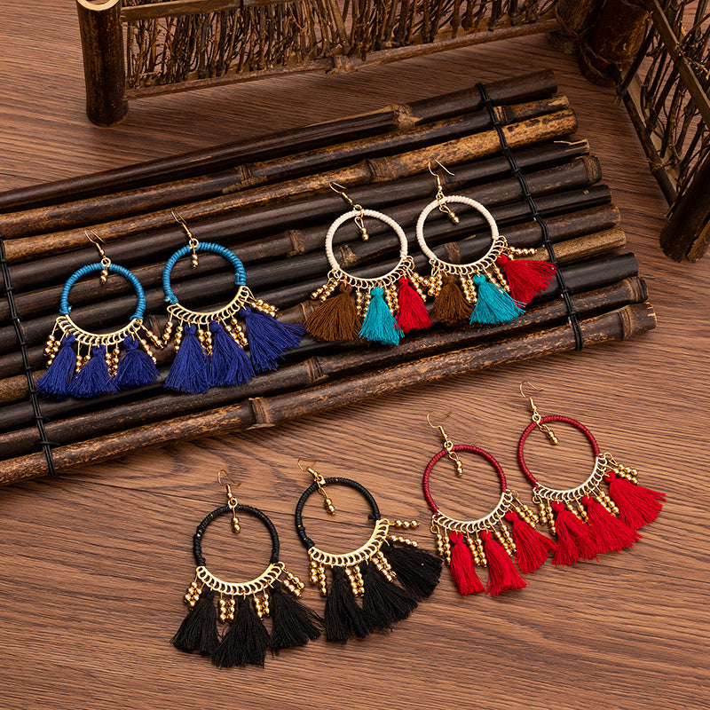 Retro ethnic style tassel earrings, personality and temperament, long colorful versatile earrings, braided earrings