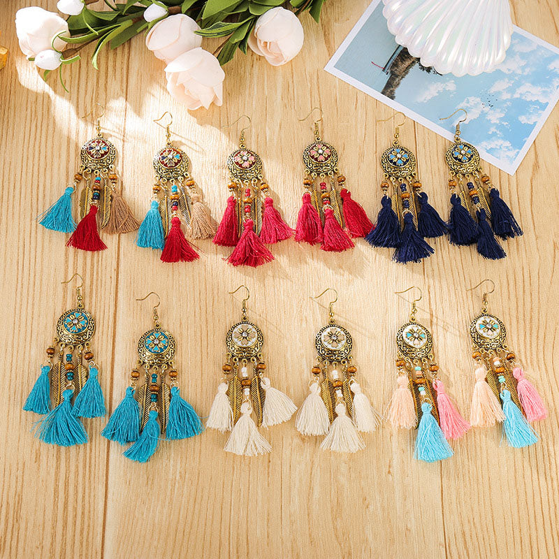 Ethnic style retro tassel earrings, long, versatile, fashionable and personalized earrings, temperament metal earrings