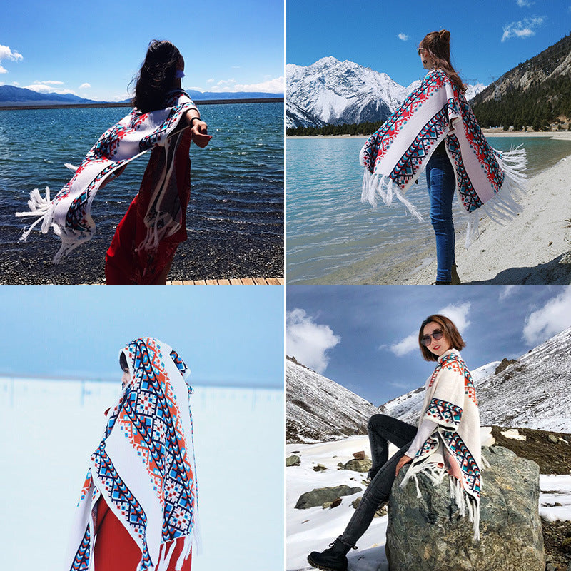 Travel photography shawl scarf dual-use thickened ethnic style cloak cloak