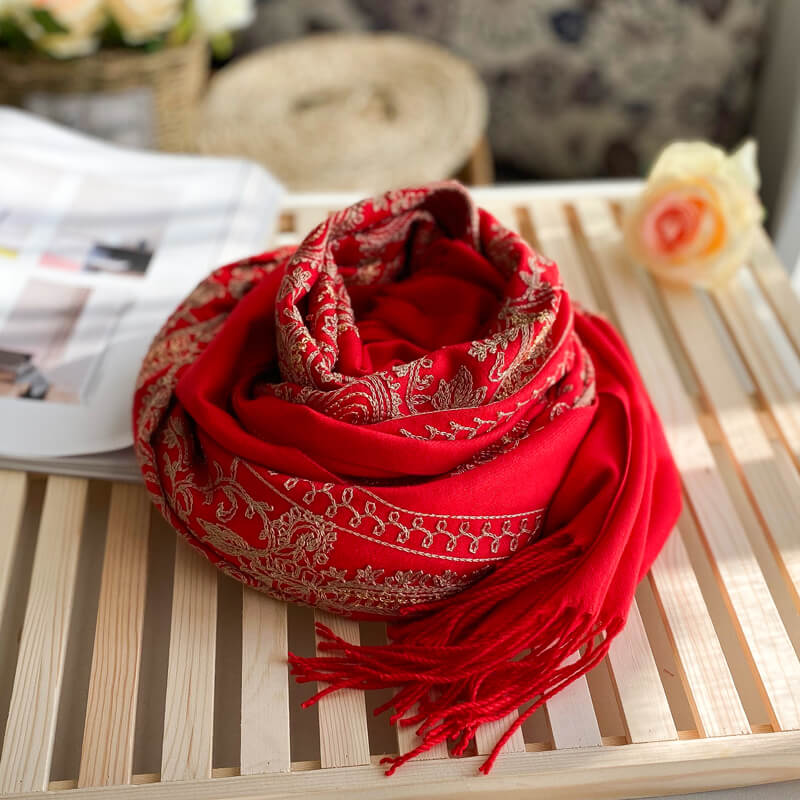 Ethnic style scarf, retro literary style, new embroidered thickened warm shawl