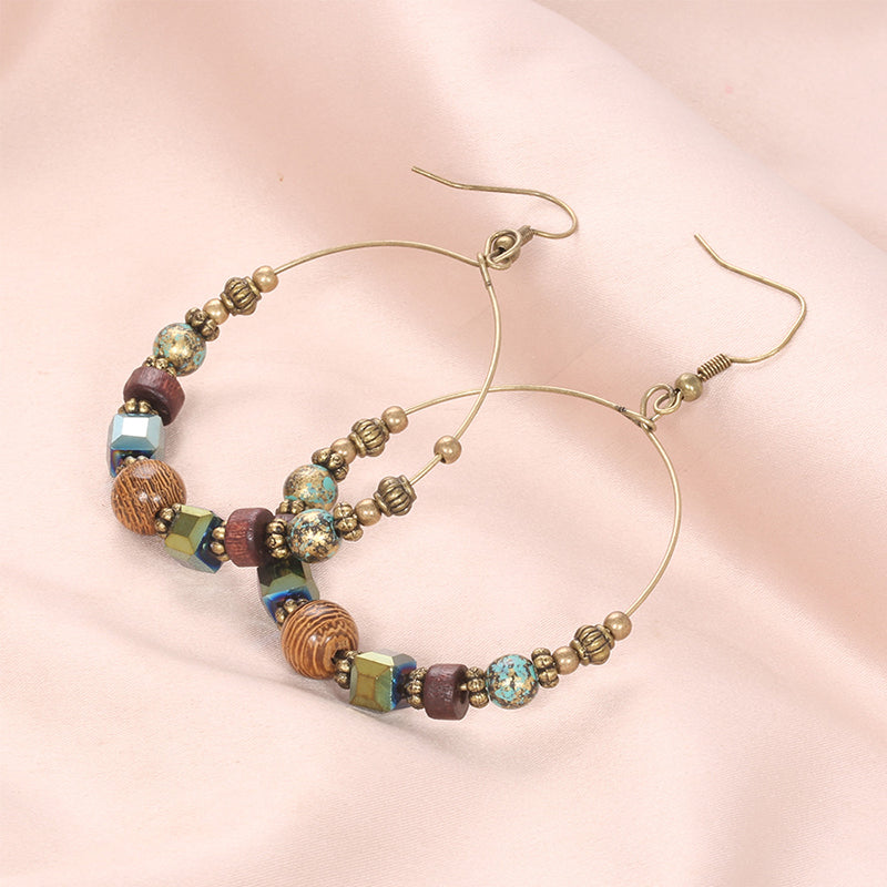 Retro ethnic style round hoop earrings with personalized beaded design and versatile earrings